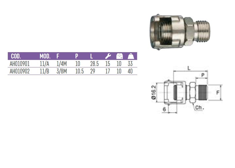 RECORD p/BAIONETA   1/4M x 1/4M       11/A    AH010901