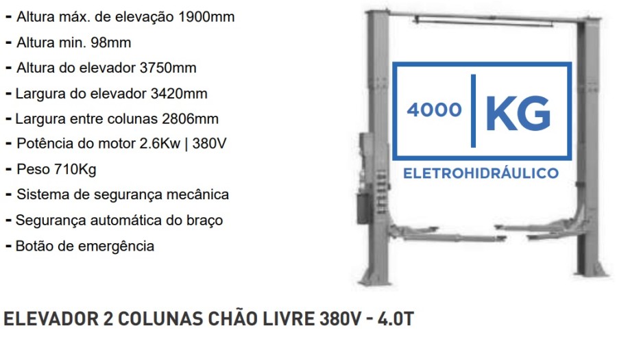 ELEVADOR 2 COLUNAS CHÃO LIVRE 4T     6240
